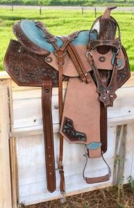 Leather Brown Printed Design Horse Saddle