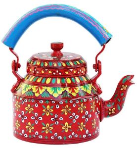 Polished Aluminium Hand Painted Tea Pot, Color : Multi Color