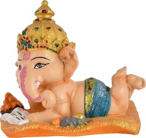 Polished Resin Ganesha Reading Book Statue, Color : Multi Color