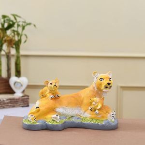 Polished Resin Tiger Family Statue 22L X 14W X 15H Cm Antique