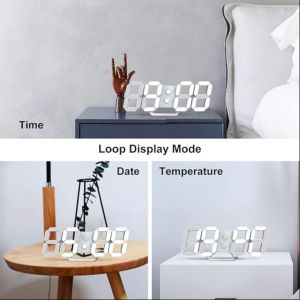 LED Wall Clock Digital Alarm Clock 3D Clock Dimmable Snooze Modern USB 1224 Hours Date Temp