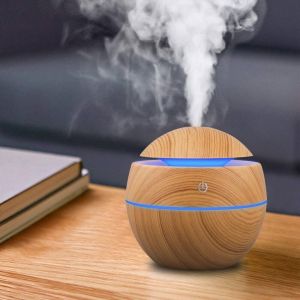 Trendable Ultrasonic Air Humidifier For Room Walnut Wooden Design LED Colorful Changing Light