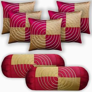 Leoaries Silk Cushions & Bolsters Cover  (Pack Of 7, 40 cm*40 Cm, Maroon)