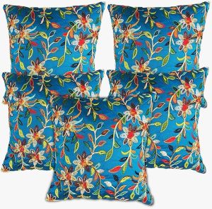 Leoaries Silk Cushions Cover  (Pack Of 5, 40 cm*40 Cm, Blue)