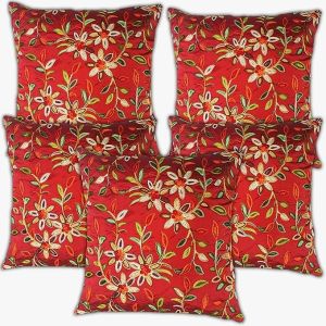 Leoaries Silk Cushions Cover  (Pack Of 5, 40 cm*40 Cm, M)roon