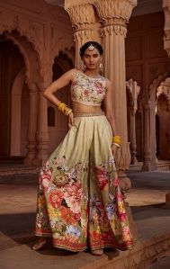 Raw Silk Manya Sharara Set, Color : Top - Ivory