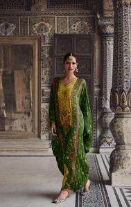 Viscose Satin Saisha Kaftan Dress, Color : Basil Green