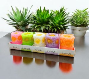 Wax Flower Design Piller Candles