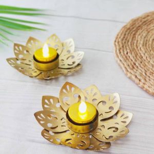 Metal Flower Cut Lotus T Light Holder