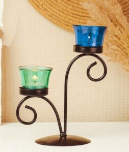 Two Glass Metal Tea Light Candle Stand