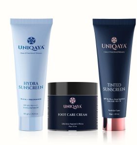 UNIQAYA ULTIMATE SKINCARE COMBO OF HYDRA SUNSCREEN,FOOT CREAM, AND TINTED SUNSCREEN