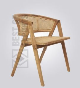 Wood and Rattan Arm Restaurant Chair