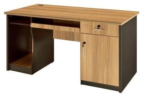 Brown Rectangular Wooden Computer Table With CPU Holder, Keyboard Tray & Drawers