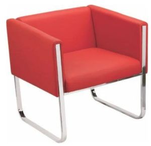 Designer Red Cubic Lounge Chair With Chrome Frame