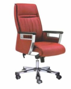 Genuine Leather Mid Back Director Chair In Red With Cushioned Seating