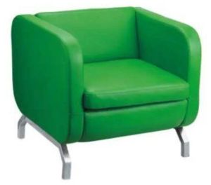 High Cushion Green Lounge Sofa Chair With Padded Seating & Metal Legs