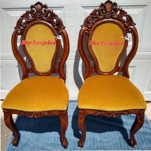 Teak Wood French Hand Carved Dining Chairs Dngchr-012, Color : Golden