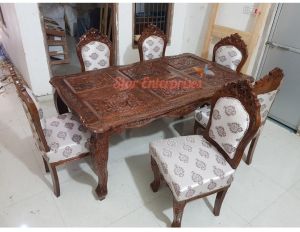 Star Enterprises Sheesham Wood Hand Carved Dining Table Set DNG-048