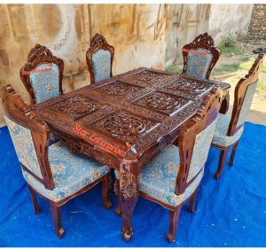 Wooden Carved Traditional Dining Table Set DNG-024