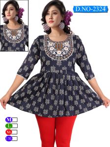 Cotton Printed Ladies Fancy Frock Short Kurti Casual Wear