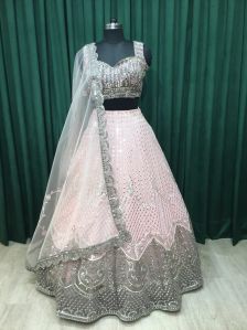 Baby Pink Net Ladies Lehengas