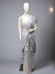 Grey Drape Chiffon Ladies Saree