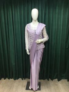 Lavender Lycra Drape Ladies Saree