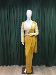 Mustard Drape Wrinkle Lycra Ladies Saree