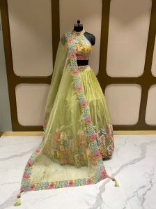 Pista Green Organza Ladies Lehenga