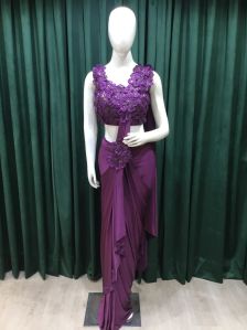 Plum Lycra Drape Ladies Saree