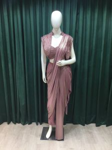 Rose Gold Shimmer Drape Ladies Saree