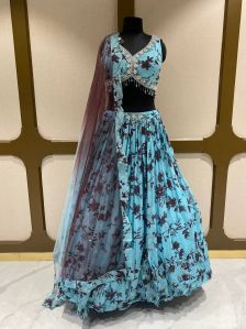 Sky Blue Georgette Ladies Lehenga