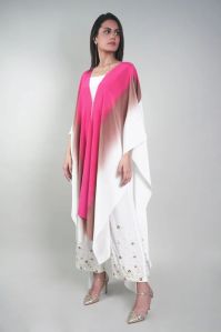 Ombre Cape with White Beaded Pants Women Co-ord Set