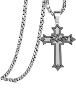 Jesus Christ Cross Mens Necklace, Color : Silver