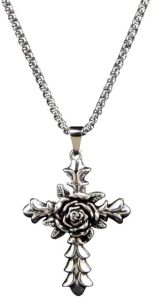 Rose Cross Mens Necklace