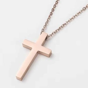 Rose Gold Cross Mens Necklace