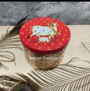 Round Beautiful Cow Pichwai Box