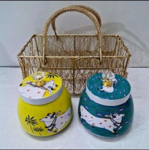 Wire Hamper Basket with Pichwai Jar