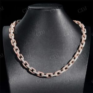 Buss Down 10MM Rose Gold Two Tone Hermes Link Chain With Moissanite Diamond