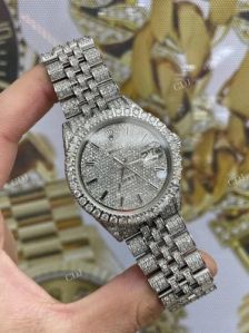 Full Silver Luxury Round Moissanite Diamond Watch