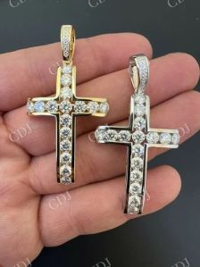 Mens Hip Hop Tennis Cross Gold Plated Real 925 Sterling Silver Pendant