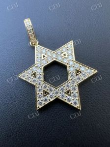 Moissanite Star Of David Gold Plated Silver Pendant