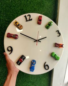 White Base Car Collection Round Wall Clock