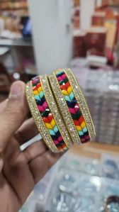 Multicolor Stone Work Glass Bangles