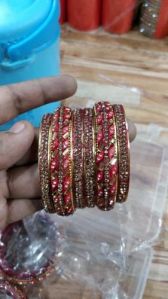 Stone Work Red Sip Bangle Set 2.6 Inch, Packaging Type : Box