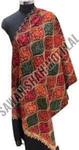 Pure Cashmilon Ladies Matka Embroidery Shawl, Color : Multicolor 28x80 Inch