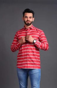 Mens Poly Cotton Striped Full Sleeve Shirt