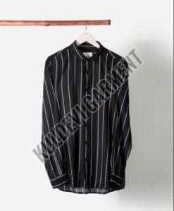 Simple Collar Neck Mens Half Sleeves Striped Rayon Shirt