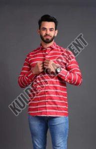 Mens Poly Cotton Striped Half Sleeve Shirt