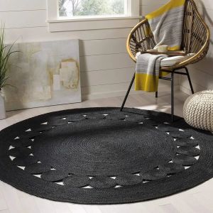 Black Modern Designer Jute Rug